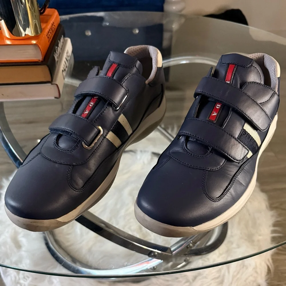 Prada Men's Navy Sneakers with White and Red Details - Picture 5 of 13